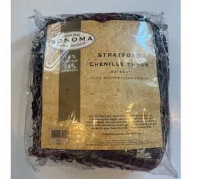 New Vtg 00s Sonoma Stratford Chenille Throw Blanket Plaid 42x55"